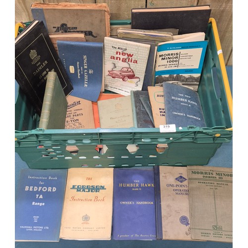 319 - Large Collection of antique Car Manuals; Bedford Truck, Morris Minor, Ford Popular & many more.