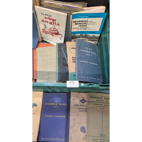 319 - Large Collection of antique Car Manuals; Bedford Truck, Morris Minor, Ford Popular & many more.