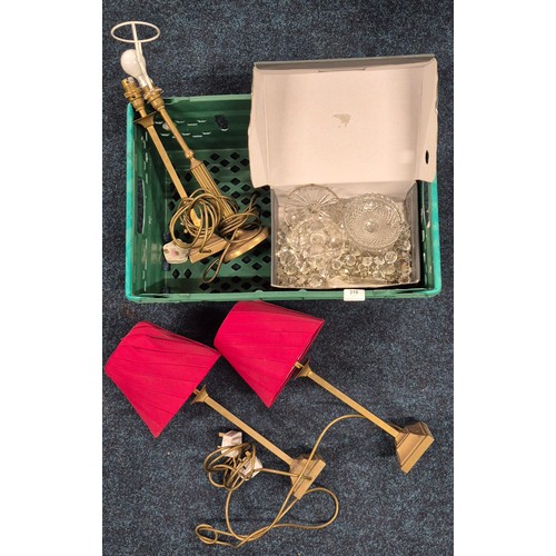 318 - Crate of Laura Ashley Brass table lamps together with Crystal Droplets.