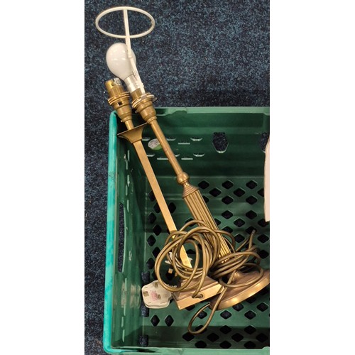 318 - Crate of Laura Ashley Brass table lamps together with Crystal Droplets.