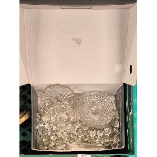 318 - Crate of Laura Ashley Brass table lamps together with Crystal Droplets.