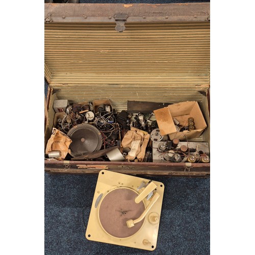 315 - Large Trunk of Radio Valves, Turntable & other items.