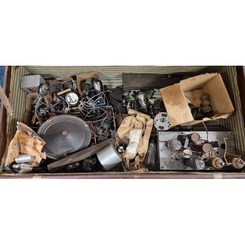 315 - Large Trunk of Radio Valves, Turntable & other items.