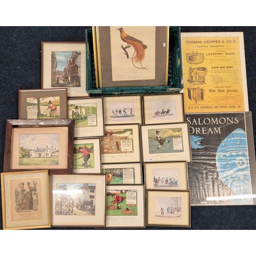 322 - Collection of Artworks; Eleven Cartoon humour Sporting & Victorian scenes prints after Chas Crombie,... 