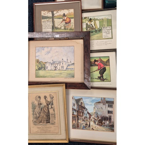 322 - Collection of Artworks; Eleven Cartoon humour Sporting & Victorian scenes prints after Chas Crombie,... 