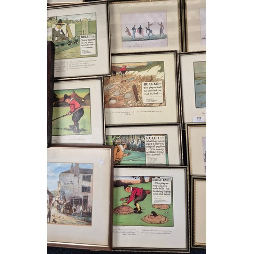 322 - Collection of Artworks; Eleven Cartoon humour Sporting & Victorian scenes prints after Chas Crombie,... 