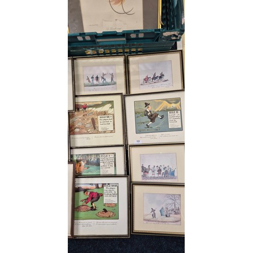 322 - Collection of Artworks; Eleven Cartoon humour Sporting & Victorian scenes prints after Chas Crombie,... 