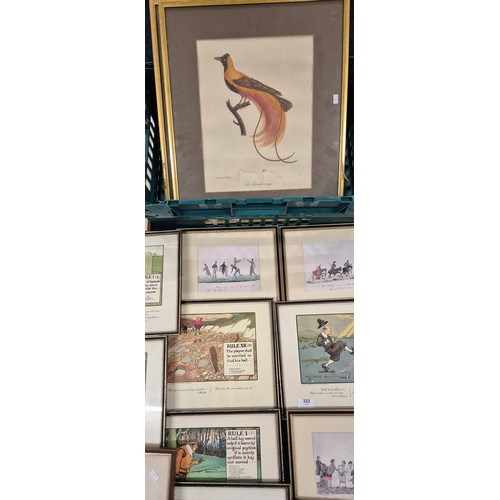 322 - Collection of Artworks; Eleven Cartoon humour Sporting & Victorian scenes prints after Chas Crombie,... 