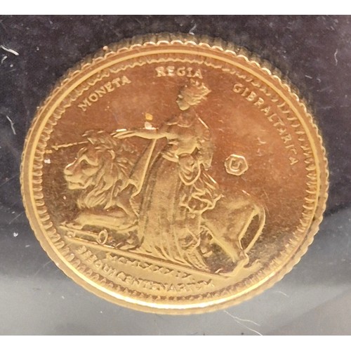 36 - Pobjoy Mint yellow gold 1989 Elizabeth II Gibraltar quarter Sovereign coin. 2.12grams