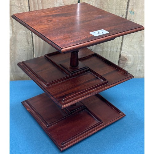 353 - Chinese mahogany revolving small display stand. 30cm x 23cm x 23xm.