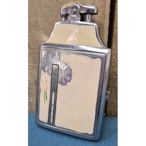 106A - A Tray of collectables; Vintage dressing table set, Ladies compact and three various Ronson Lighters... 