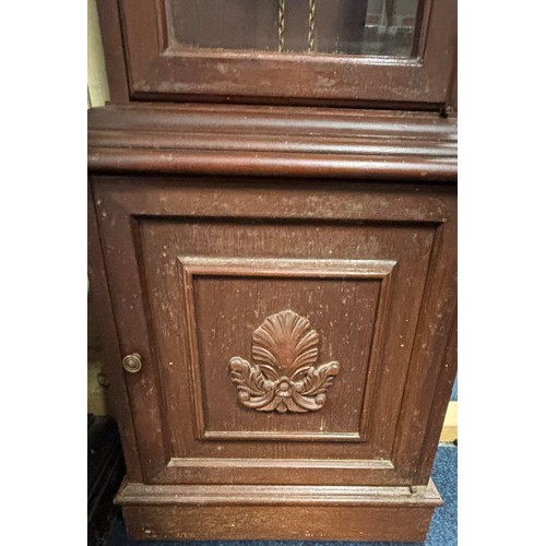 444 - German made Grandfather Clock. Hardwood darkwood case. Comes with weights and pendulum. 193cm high.