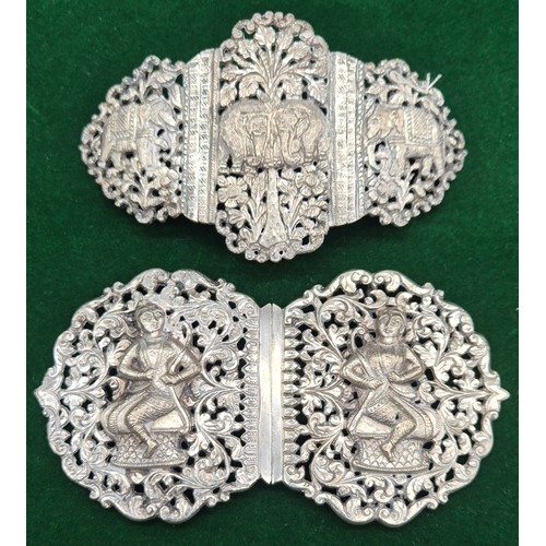 98 - Two Burmese white metal nurses belt buckles.