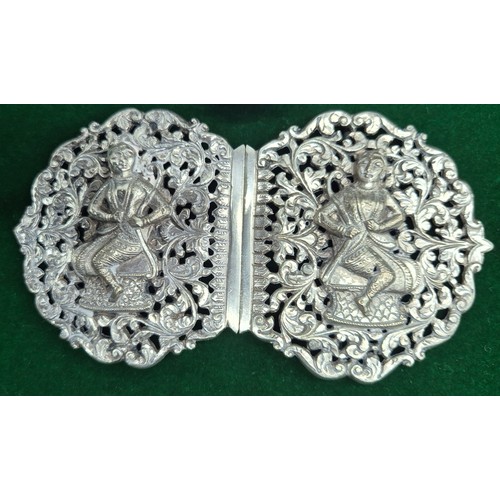 98 - Two Burmese white metal nurses belt buckles.