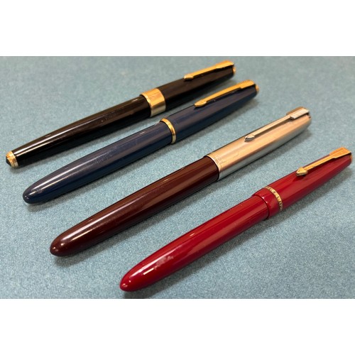 93 - A Collection of ten Vintage Fountain Pens; Black Parker 17- 14ct nib, Burgundy Parker Lady- 14ct nib... 