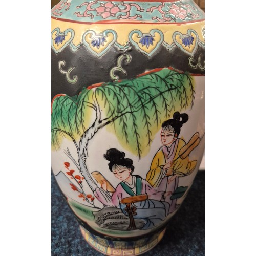 469 - Tray of collectables; Pottery fish design vase, Two West German pottery vases and Chinese vase.