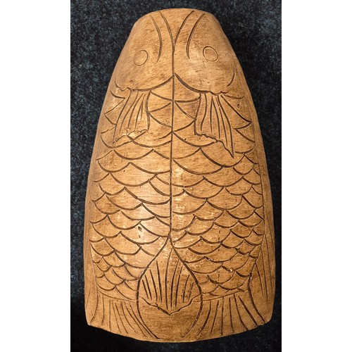 469 - Tray of collectables; Pottery fish design vase, Two West German pottery vases and Chinese vase.