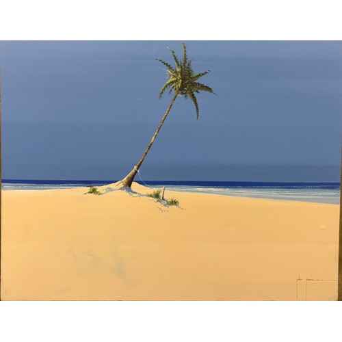 473 - John Horsewell
Original painting on canvas depicting Palm tree, beach and sea line. Signed. 70x90cm.... 
