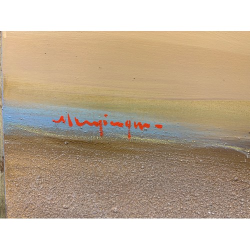 475 - Large mixed media painting on canvas depicting seascape scene. Signed to the lower left hand corner ... 