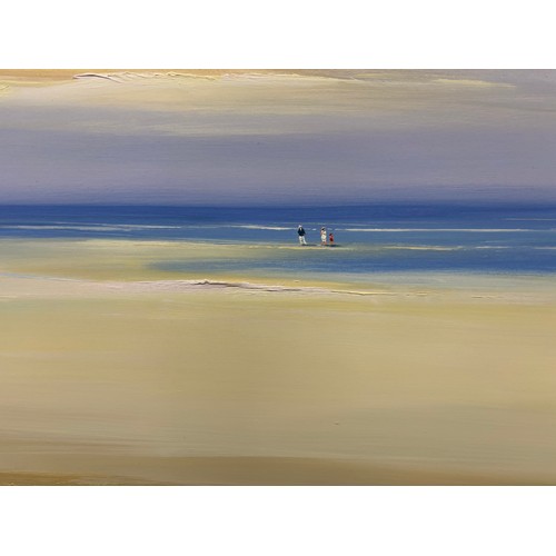 475 - Large mixed media painting on canvas depicting seascape scene. Signed to the lower left hand corner ... 