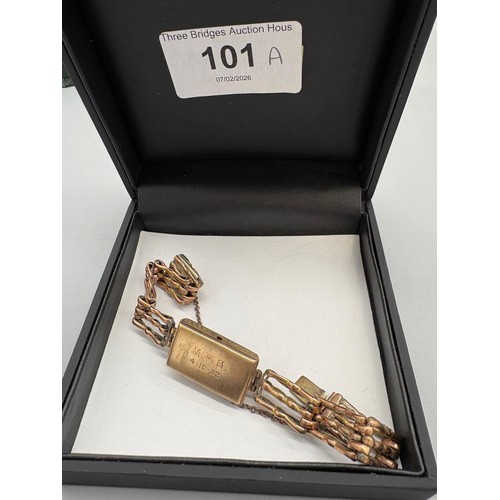 101A - 9ct yellow gold scrap watch case and strap. 11.54grams.