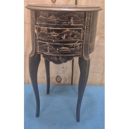 122A - Regency Paper Mache trinket box together with an oriental miniature side table with three drawers fi... 