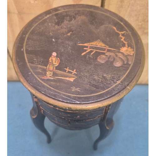 122A - Regency Paper Mache trinket box together with an oriental miniature side table with three drawers fi... 