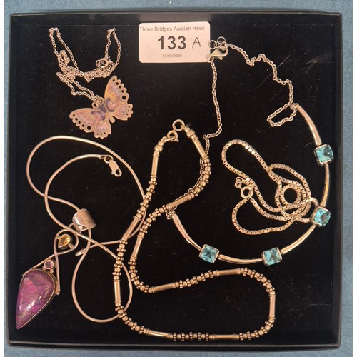 133A - A Selection of Silver jewellery; Alistair Norman Grant silver and enamel butterfly brooch with silve... 