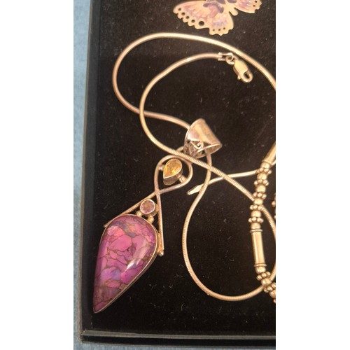 133A - A Selection of Silver jewellery; Alistair Norman Grant silver and enamel butterfly brooch with silve... 