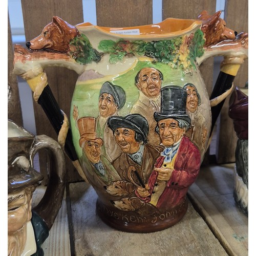 159 - Collection of Three Royal Doulton items; Dye Ken John Peele porcelain jug, Paddy Toby jug & Simon Ce... 