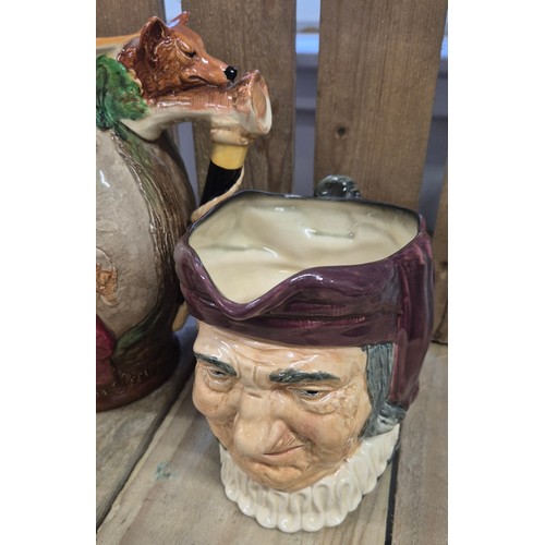 159 - Collection of Three Royal Doulton items; Dye Ken John Peele porcelain jug, Paddy Toby jug & Simon Ce... 
