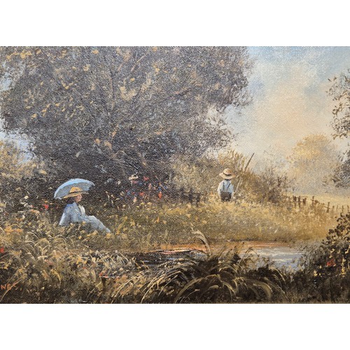 161 - Keith Jones (Canadian)
Two original oil paintings on canvas. Depicting girl watching boy fish. Signe... 