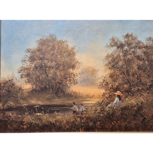 161 - Keith Jones (Canadian)
Two original oil paintings on canvas. Depicting girl watching boy fish. Signe... 
