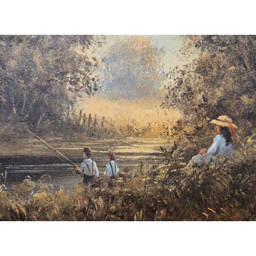 161 - Keith Jones (Canadian)
Two original oil paintings on canvas. Depicting girl watching boy fish. Signe... 