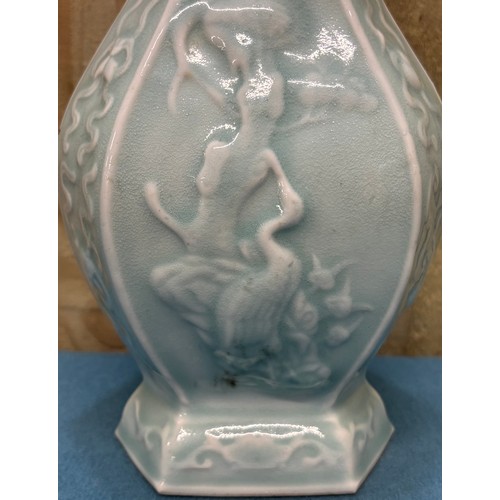 167 - 20th Century Celadon Glazed Stork scene Vase. 25cm in height.