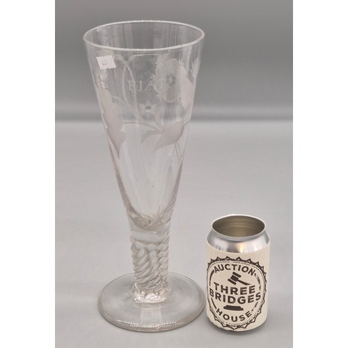 177 - Large Georgian Jacobite revival conical wine glass engraved FIAT (let it be done), with flowering ro... 