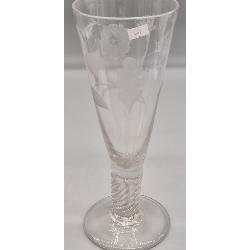177 - Large Georgian Jacobite revival conical wine glass engraved FIAT (let it be done), with flowering ro... 