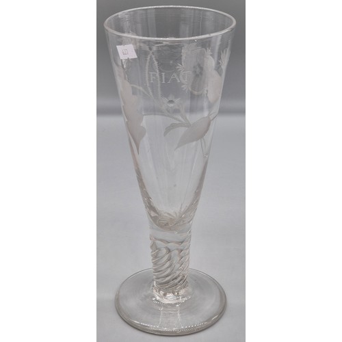 177 - Large Georgian Jacobite revival conical wine glass engraved FIAT (let it be done), with flowering ro... 