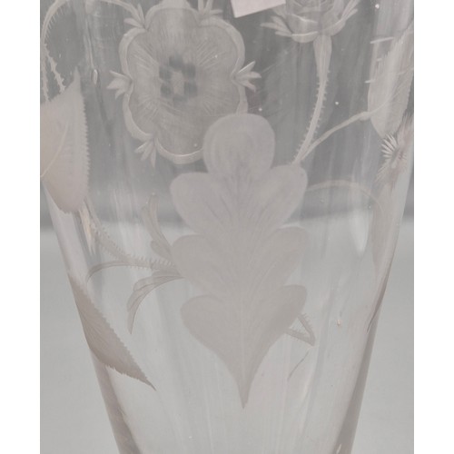 177 - Large Georgian Jacobite revival conical wine glass engraved FIAT (let it be done), with flowering ro... 