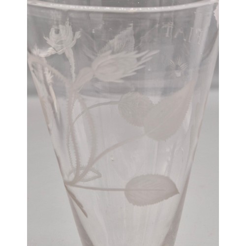 177 - Large Georgian Jacobite revival conical wine glass engraved FIAT (let it be done), with flowering ro... 