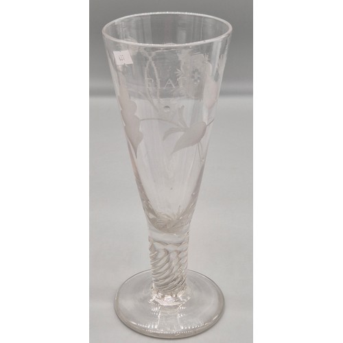177 - Large Georgian Jacobite revival conical wine glass engraved FIAT (let it be done), with flowering ro... 