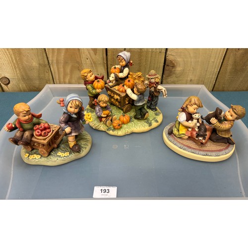 193 - Collection of Three German Goebel Hummel Group Sculptures; Autumn Arrival 2016 first issue, Puppy Su... 