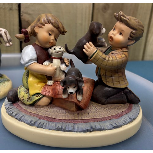 193 - Collection of Three German Goebel Hummel Group Sculptures; Autumn Arrival 2016 first issue, Puppy Su... 