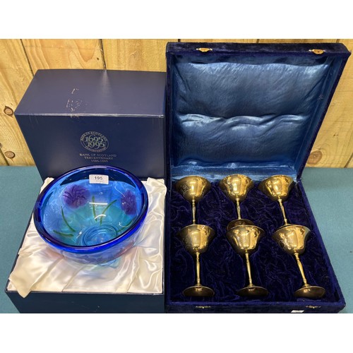 195 - Boxed Caithness Blue Glass Thistle Pattern Bowl Commissioned by bank of Scotland with Display Box to... 