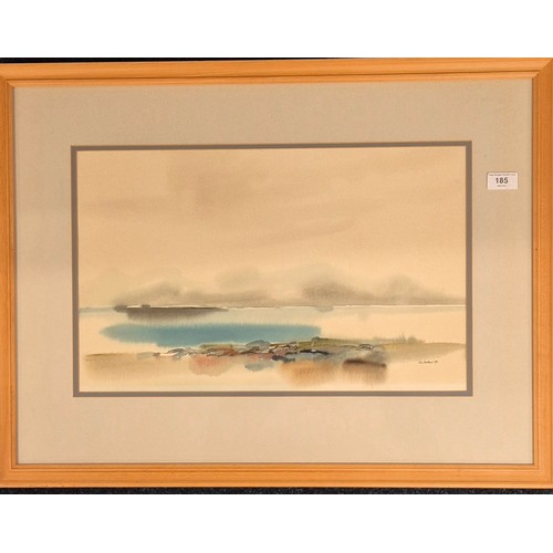 185 - Ken Lochhead 
Original Watercolour Scottish Coastal scene titled Shore Hues Arisaig. H32xL50cm. set ... 