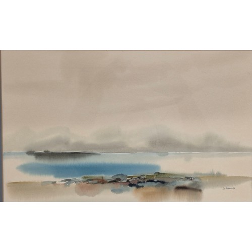 185 - Ken Lochhead 
Original Watercolour Scottish Coastal scene titled Shore Hues Arisaig. H32xL50cm. set ... 