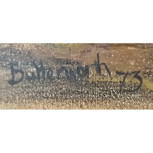 186 - Butterworth (Aberdeen Artist) 
Scottish Landscape Oil painting Signed. Rustic style Frame H60xL110cm... 