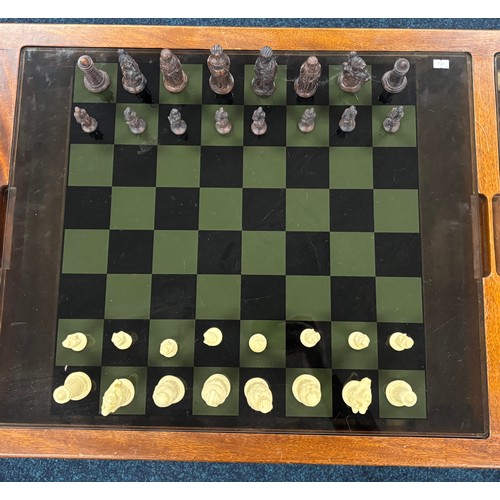 Vintage coffee table/ games compendium. Comes with chess set, dominoes ...