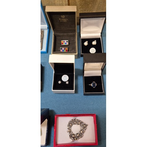 143A - Crate of Silver and costume jewellery; Rotary Watch, Silver necklace. Silver Art deco ring with blue... 