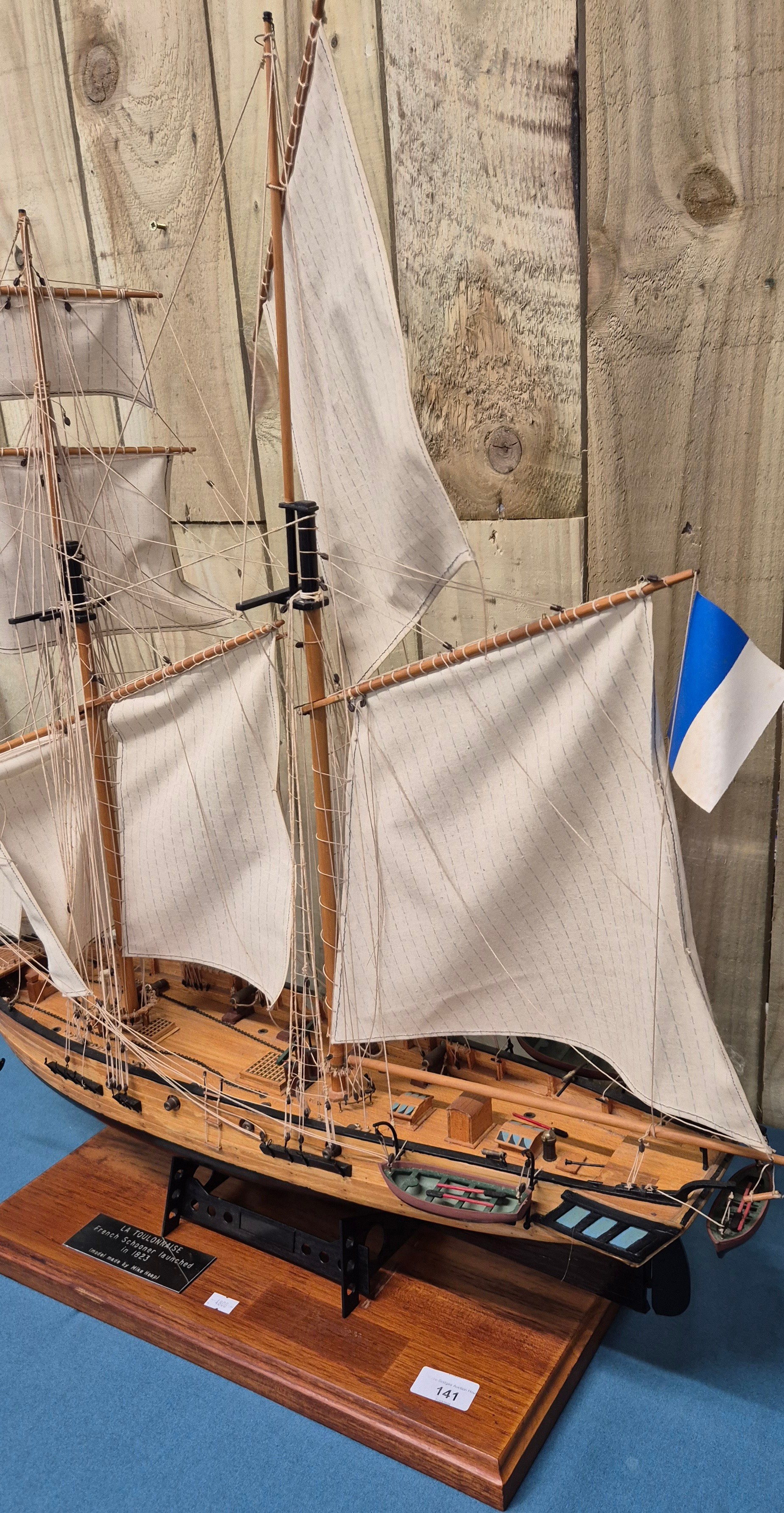 Model boat La Toulonnaise French Schooner with stand. 96cm in length.